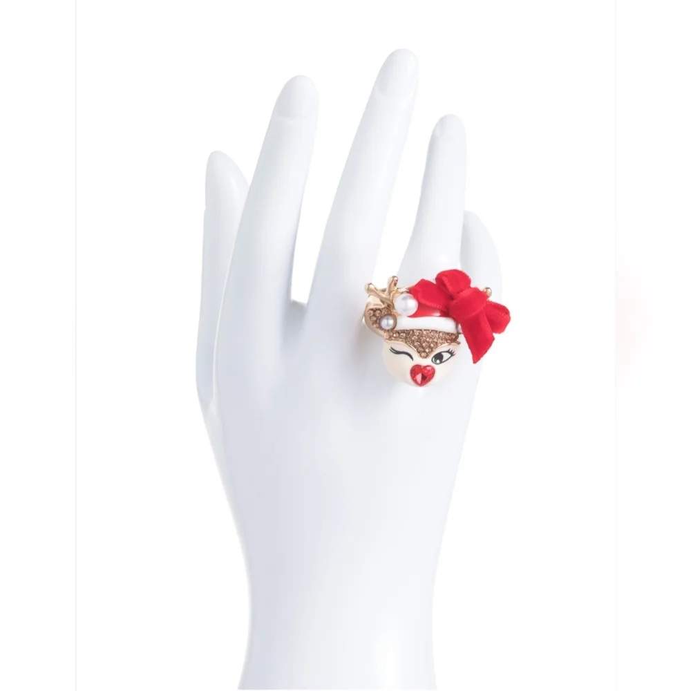 Charming Holiday Reindeer Ring with Red Bow - Picture 3 of 12